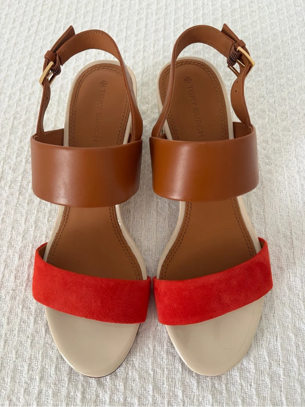 Tory Burch Gigi Leather Slingback Sandals Heels Ambra Red Size 8